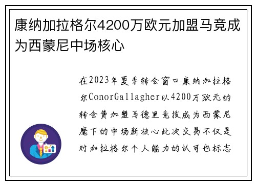 康纳加拉格尔4200万欧元加盟马竞成为西蒙尼中场核心